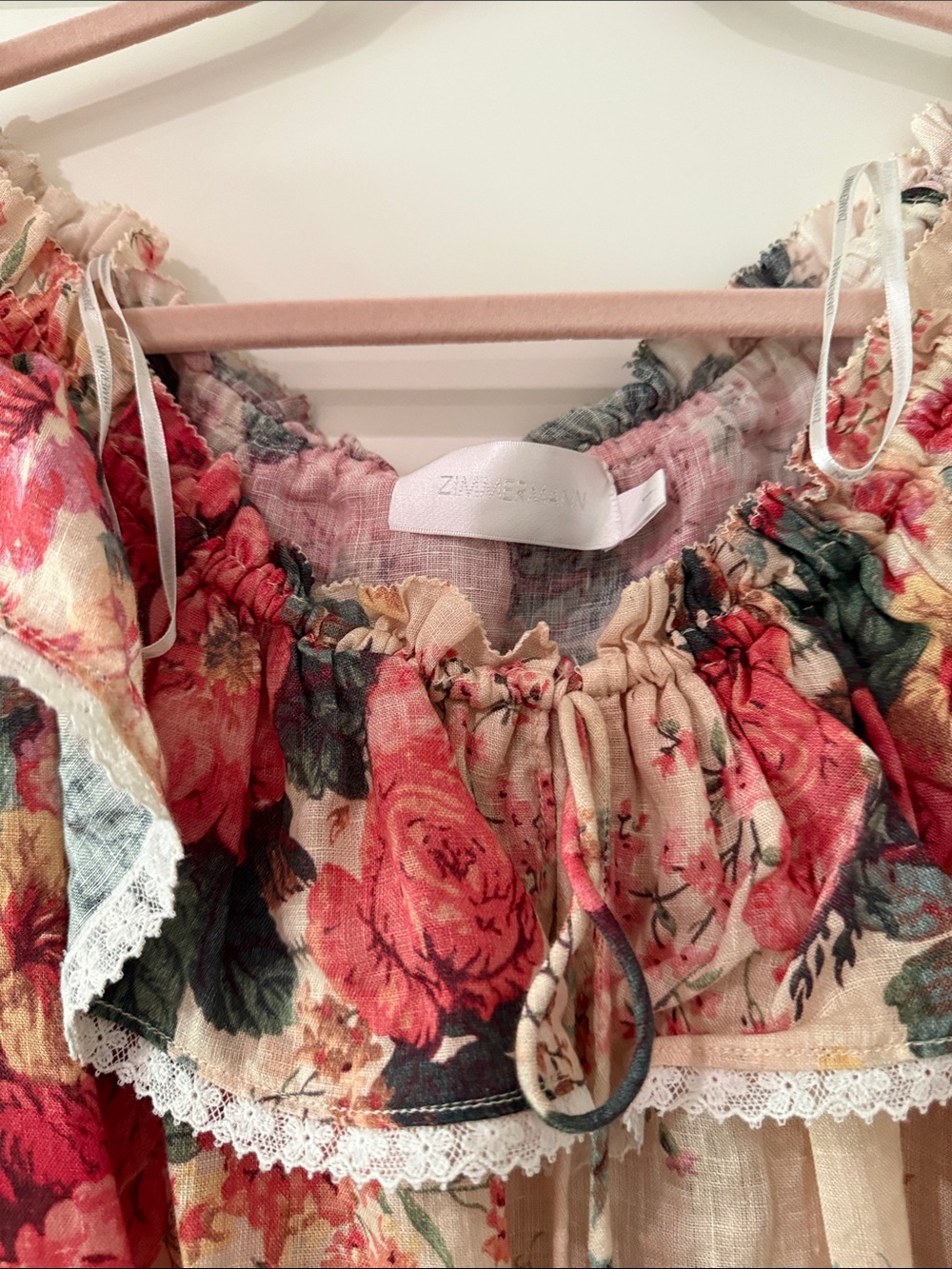 Zimmermann Cream Floral Ruffled Mini Dress with Red Roses - AU1/US 4-6 - Picture 5 of 8